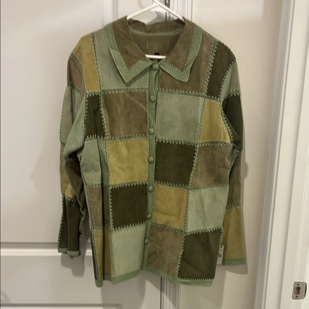 Wilson’s Leather Vintage Suede Patchwork Shirt Button Long Sleeve Womens Large